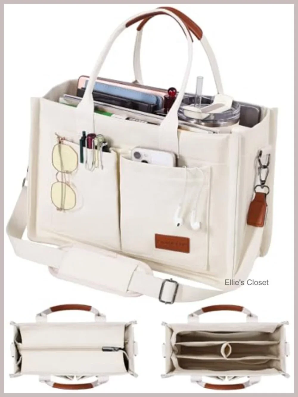 Canvas Tote Bag with Zipper Closure & Multiple Compartments for Work or Travel